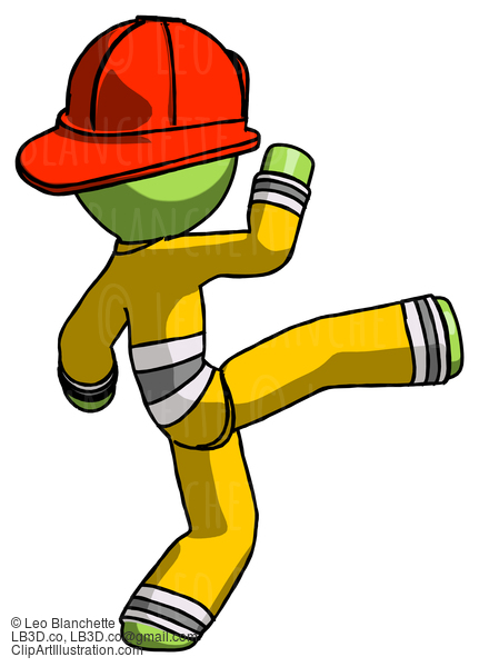 Green Firefighter Fireman Man Kick Pose #12970