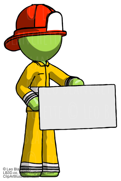 Green Firefighter Fireman Man Presenting Large Envelope #12974