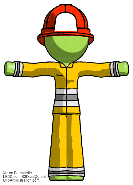 Green Firefighter Fireman Man T-Pose Arms Up Standing #12982