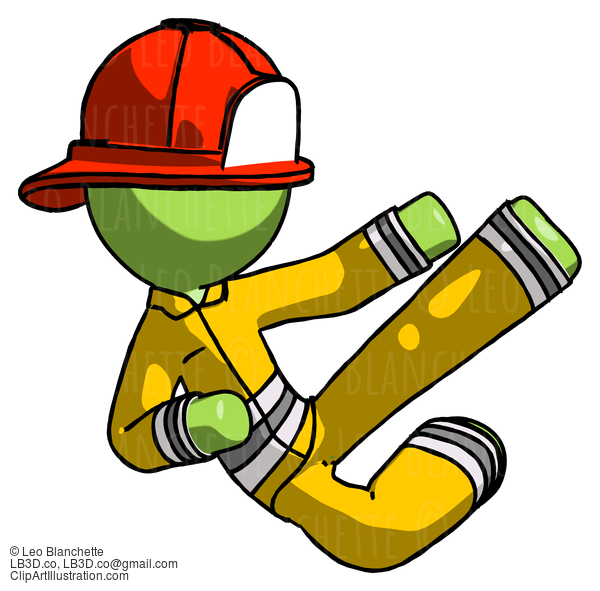 Green Firefighter Fireman Man Flying Ninja Kick Right #12984