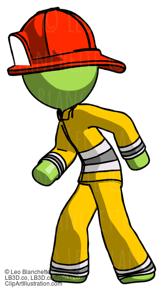 Green Firefighter Fireman Man Suspense Action Pose Facing Left #12995