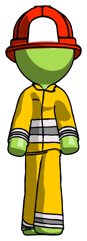 Green Firefighter Fireman Man Walking Front View