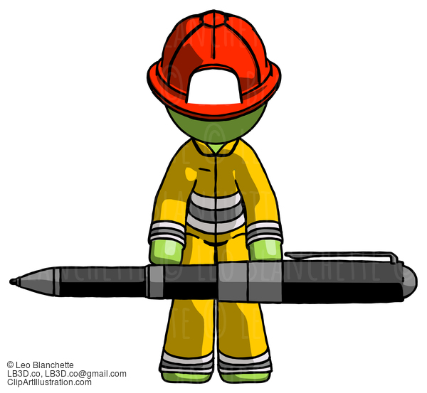 Green Firefighter Fireman Man Weightlifting A Giant Pen #13004