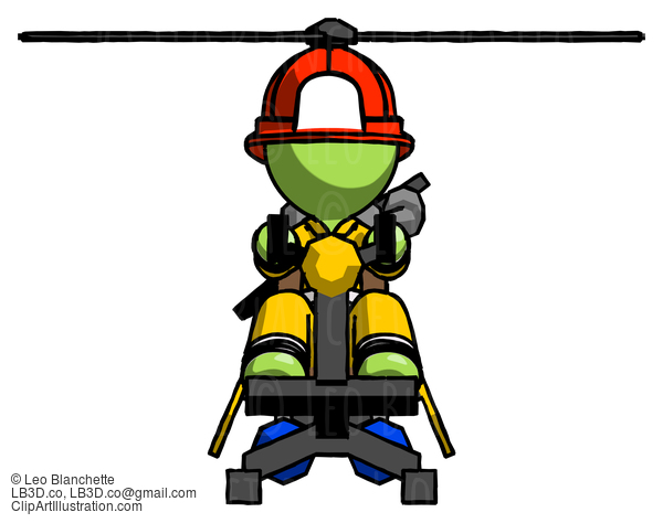 Green Firefighter Fireman Man Flying In Gyrocopter Front View #13008