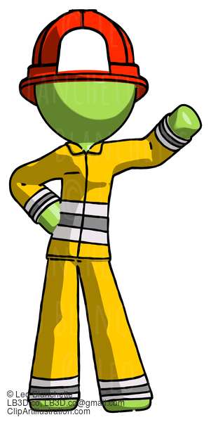 Green Firefighter Fireman Man Waving Left Arm With Hand On Hip #13019