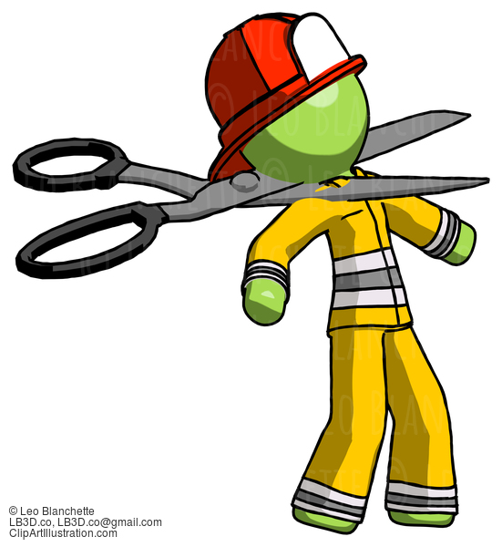 Green Firefighter Fireman Man Scissor Beheading Office Worker Execution #13020