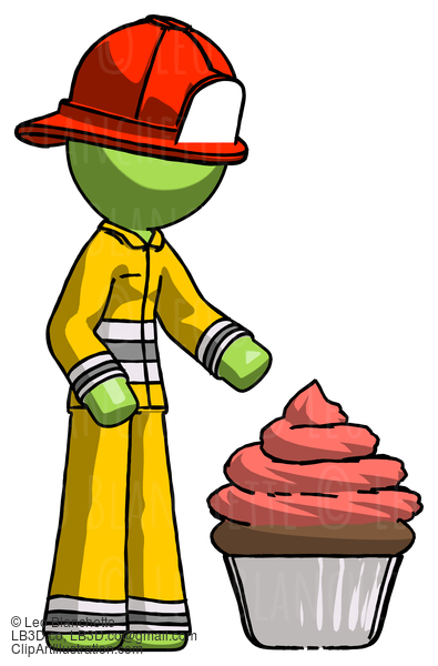 Green Firefighter Fireman Man With Giant Cupcake Dessert #13022