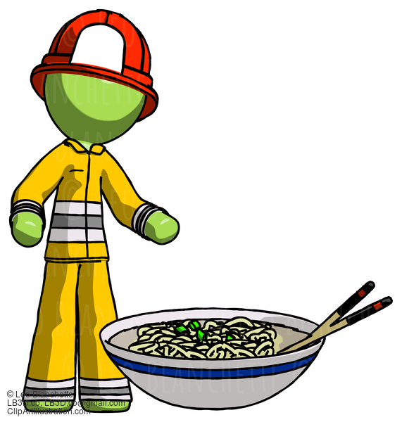 Green Firefighter Fireman Man And Noodle Bowl, Giant Soup Restaraunt Concept #13023