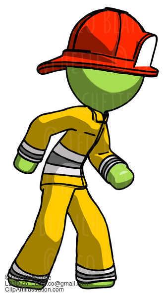 Green Firefighter Fireman Man Suspense Action Pose Facing Right #13030