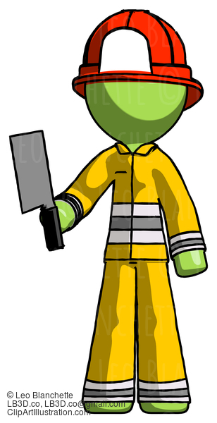 Green Firefighter Fireman Man Holding Meat Cleaver #13033