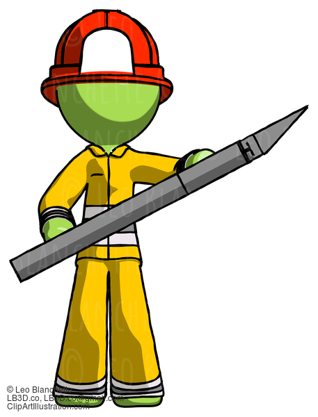 Green Firefighter Fireman Man Holding Large Scalpel #13038