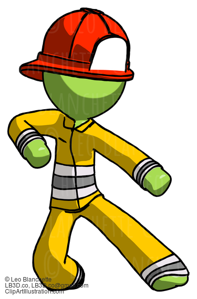 Green Firefighter Fireman Man Karate Defense Pose Right #13041