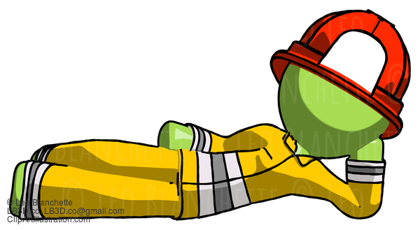 Green Firefighter Fireman Man Reclined On Side #13042