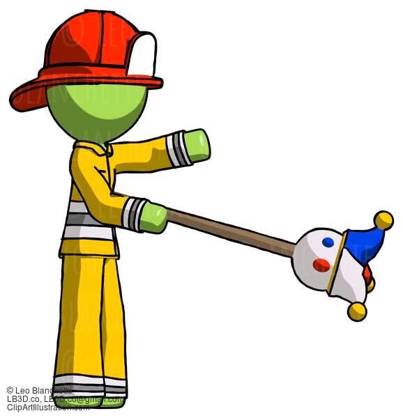 Green Firefighter Fireman Man Holding Jesterstaff - I Dub Thee Foolish Concept #13045