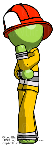 Green Firefighter Fireman Man Thinking, Wondering, Or Pondering #13052