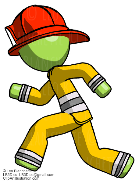 Green Firefighter Fireman Man Running Fast Left #13061