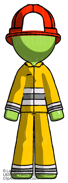 Green Firefighter Fireman Man Standing Facing Forward #13072