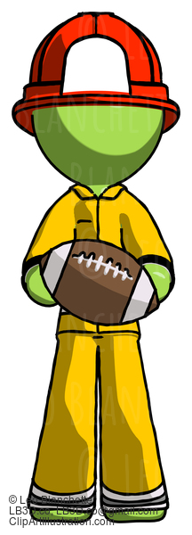 Green Firefighter Fireman Man Giving Football To You #13076