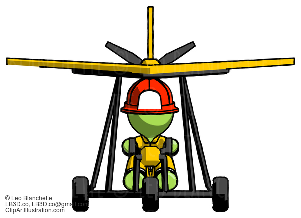 Green Firefighter Fireman Man In Ultralight Aircraft Front View #13080