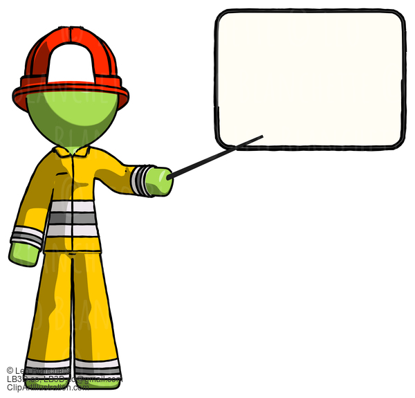 Green Firefighter Fireman Man Giving Presentation In Front Of Dry-Erase Board #13085