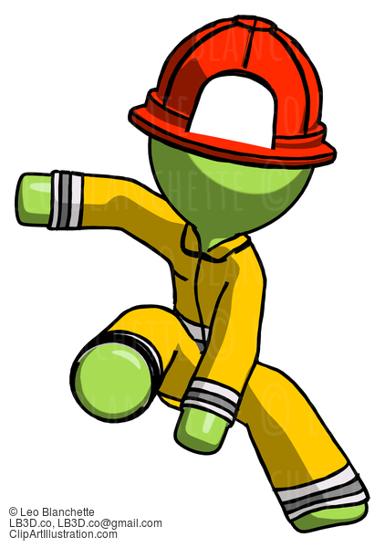 Green Firefighter Fireman Man Action Hero Jump Pose #13088