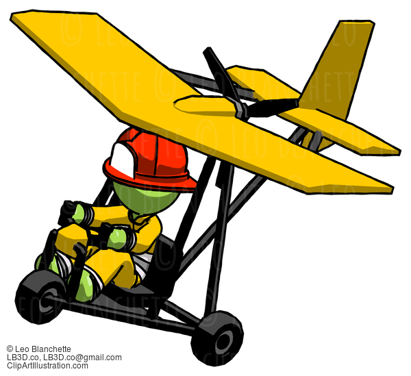 Green Firefighter Fireman Man In Ultralight Aircraft Top Side View #13089