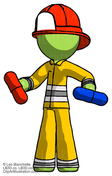 Green Firefighter Fireman Man Red Pill Or Blue Pill Concept #13090