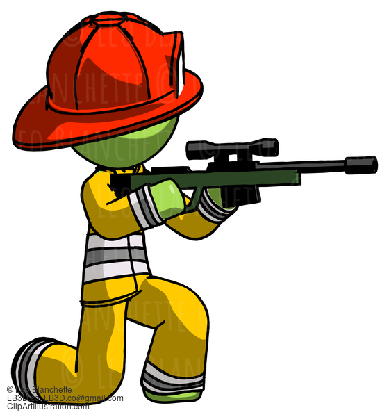 Green Firefighter Fireman Man Kneeling Shooting Sniper Rifle #13100