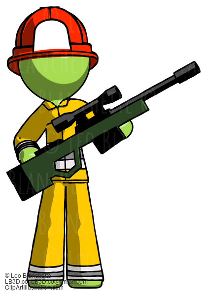 Green Firefighter Fireman Man Holding Sniper Rifle Gun #13105