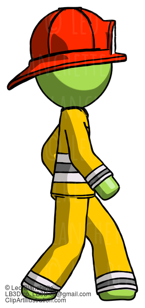 Green Firefighter Fireman Man Walking Right Side View #13107