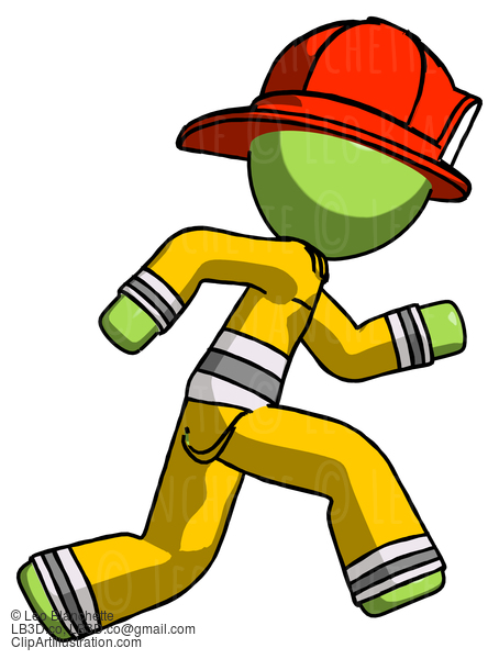 Green Firefighter Fireman Man Running Fast Right #13112