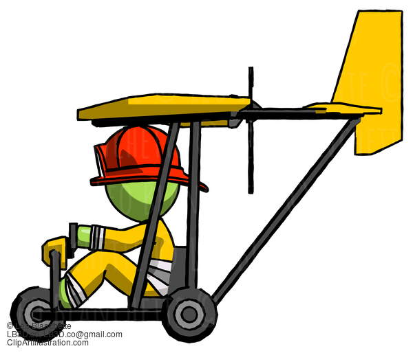 Green Firefighter Fireman Man In Ultralight Aircraft Side View #13114