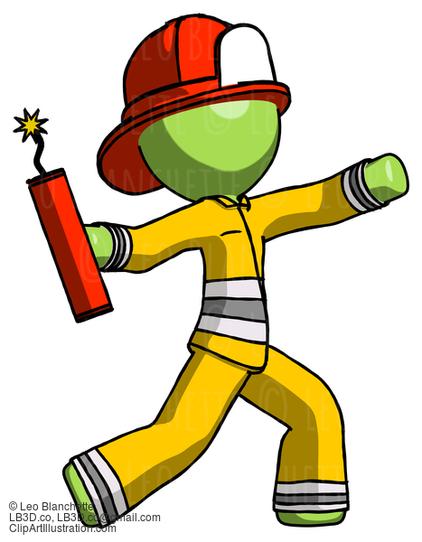 Green Firefighter Fireman Man Throwing Dynamite #13116