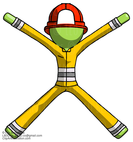 Green Firefighter Fireman Man With Arms And Legs Stretched Out #13124