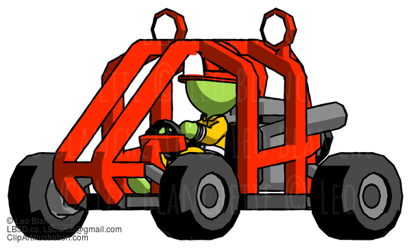 Green Firefighter Fireman Man Riding Sports Buggy Side Angle View #13132