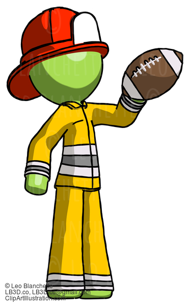 Green Firefighter Fireman Man Holding Football Up #13135