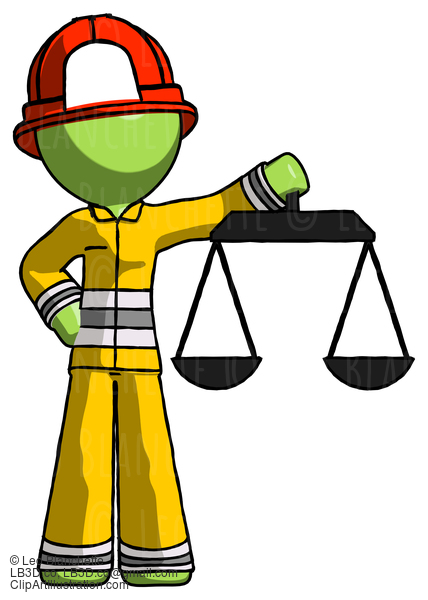 Green Firefighter Fireman Man Holding Scales Of Justice #13140