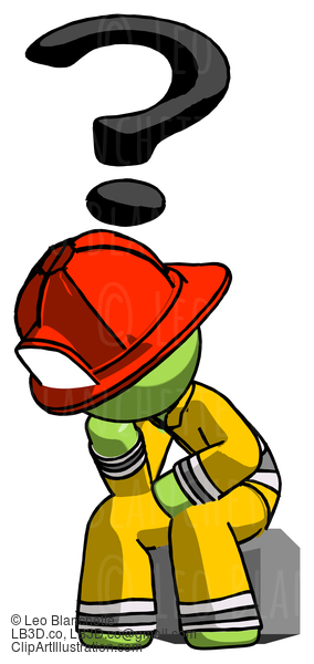 Green Firefighter Fireman Man Thinker Question Mark Concept #13142