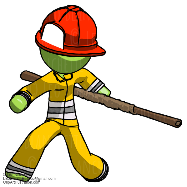 Green Firefighter Fireman Man Bo Staff Action Hero Kung Fu Pose #13151