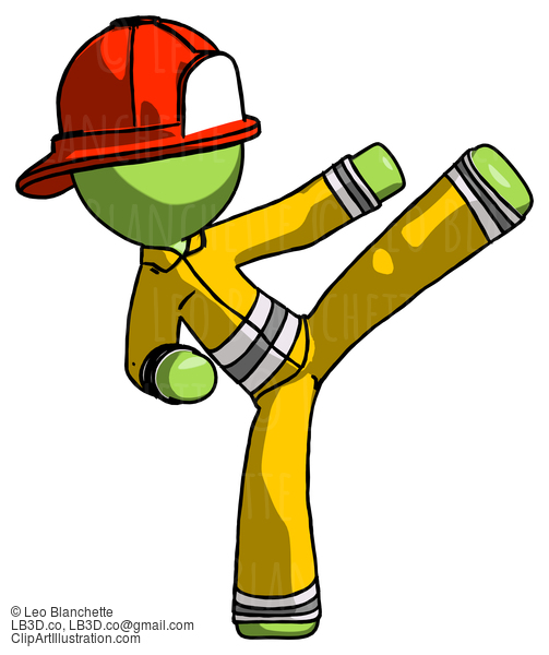 Green Firefighter Fireman Man Ninja Kick Right #13171