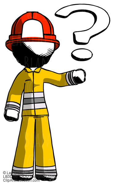 Ink Firefighter Fireman Man Holding Question Mark To Right #11655