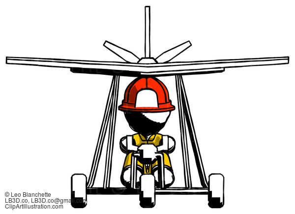 Ink Firefighter Fireman Man In Ultralight Aircraft Front View #11657