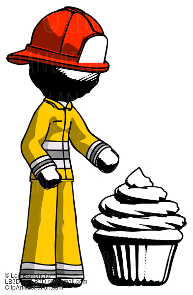 Ink Firefighter Fireman Man With Giant Cupcake Dessert #11664