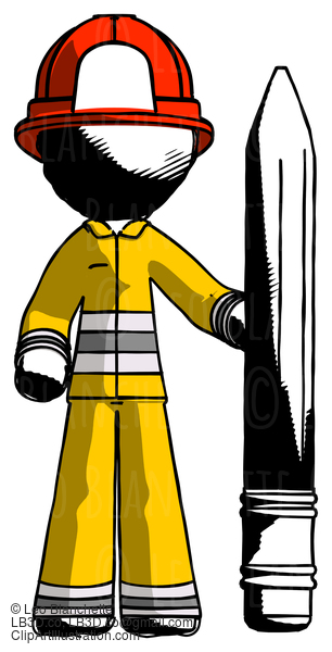 Ink Firefighter Fireman Man With Large Pencil Standing Ready To Write #11669