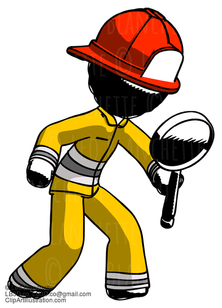 Ink Firefighter Fireman Man Inspecting With Large Magnifying Glass Right #11675