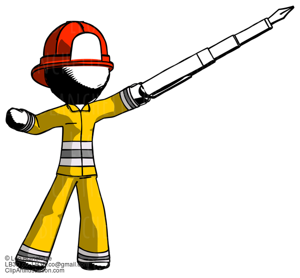 Ink Firefighter Fireman Man Pen Is Mightier Than The Sword Calligraphy Pose #11677