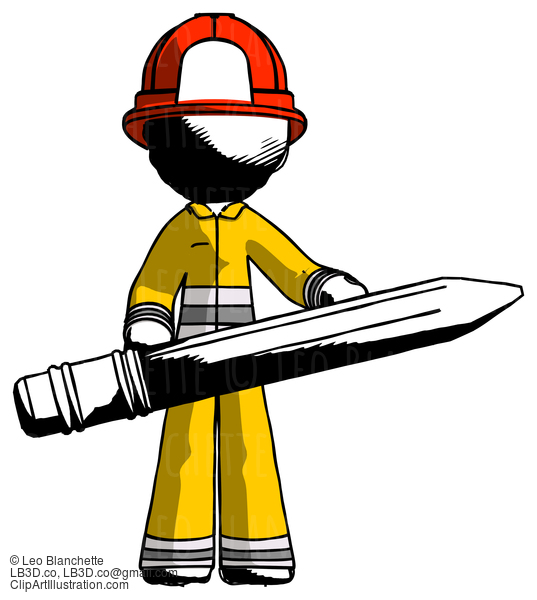 Ink Firefighter Fireman Man Writer Or Blogger Holding Large Pencil #11686