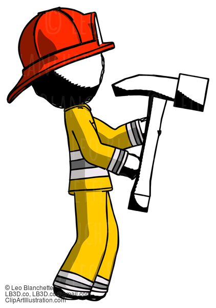 Ink Firefighter Fireman Man Hammering Something On The Right #11687