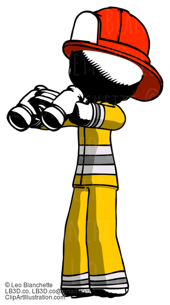 Ink Firefighter Fireman Man Holding Binoculars Ready To Look Left #11700