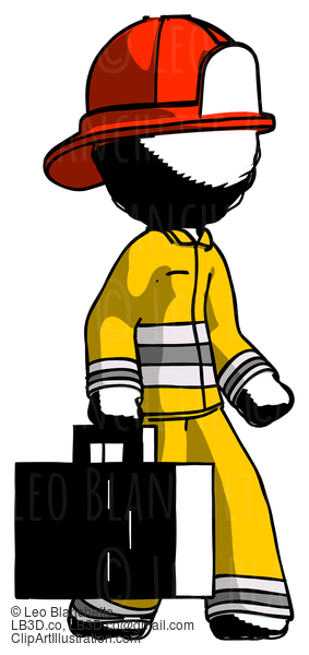 Ink Firefighter Fireman Man Walking With Medical Aid Briefcase To Right #11704